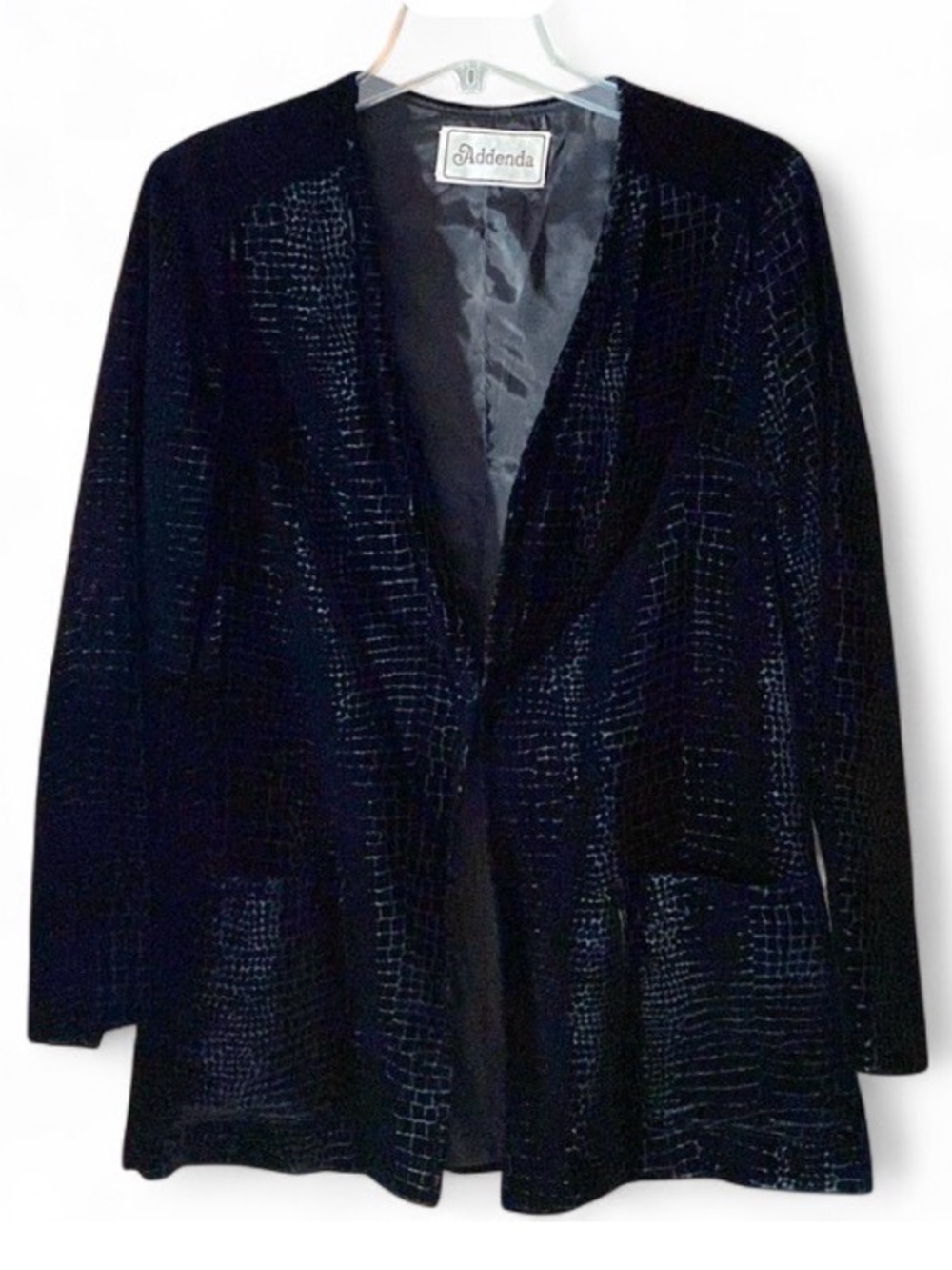 Black Velvet Blazer Croc Embossed Womens Evening Lined Jacket Fits Small
